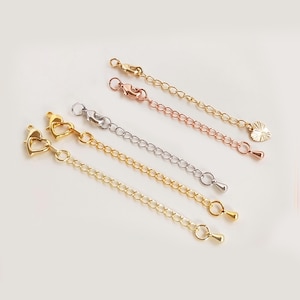 10pcs 14K Gold Plated Heart Extension Chains, Gold Tone Chain Extenders, Necklace Drop Extender Chains, Water Drop Chain w/ Spring Clasp End