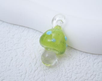 Green Glass Mushroom Pendant, Whimsical Charm for Necklace or Earrings
