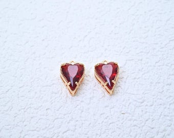 Gold Plated Birthstone Heart Charm, CZ Jewelry Making Supply