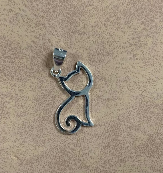 Sterling Silver Cat Silhouette Charm Pendant Feline Bracelet