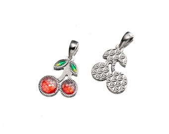 Sterling Silber Emaille Kirsche Charm Anhänger, Sommer Schmuck