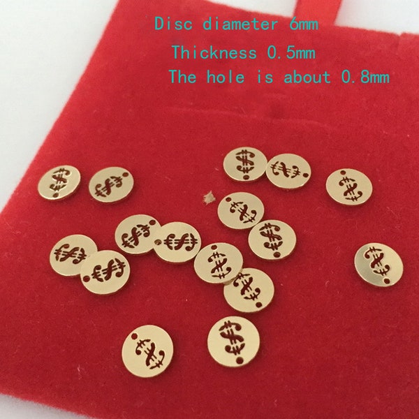 14k Gold Filled Dollar Tag, Gold Filled Round Disc Charms, Gold Filled Disc Tag, Round Money Tag With Single Hole 6mm