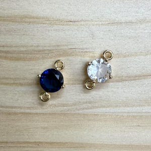 Gold Plated CZ Round Connector Charm, Gold Tone Round Birthstone Charm with Double Loops for Jewelry Making Supplies, Necklace Connector