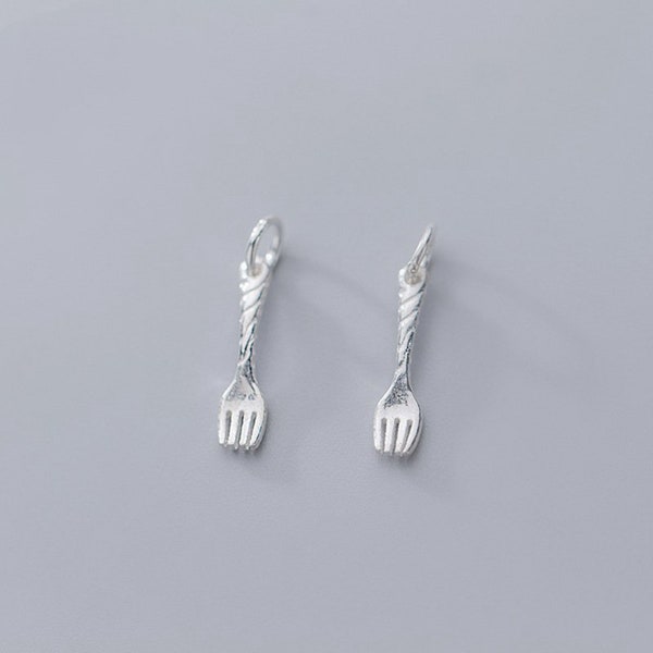 Colgante de tenedor de plata esterlina, pulsera de comida, collar de cocina, arete de cocina, amuleto pequeño, joyería para comer, amuleto gastronómico, amuletos a granel