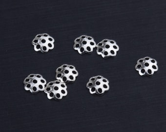 10pcs Sterling Silver Bead Caps,5mm shiny Bead Caps, s925 Silver Flower Bead Caps For Jewelry Making Supplies, Bulk Spacer Beads Caps