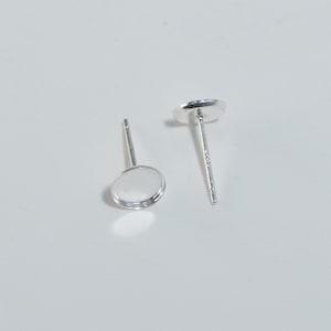 Sterling Silver Earring Posts with Bezel Cup, 925 Silver Blank Stud Earrings, Flat Round Bezel Cabochon Settings for DIY Jewelry Making