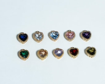 14K Gold Plated Birthstone Heart Charm, CZ Jewelry Making