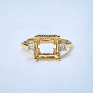 Sterling Silver Square Ring Setting with Claw, Solitaire Ring Band 5mm-10mm