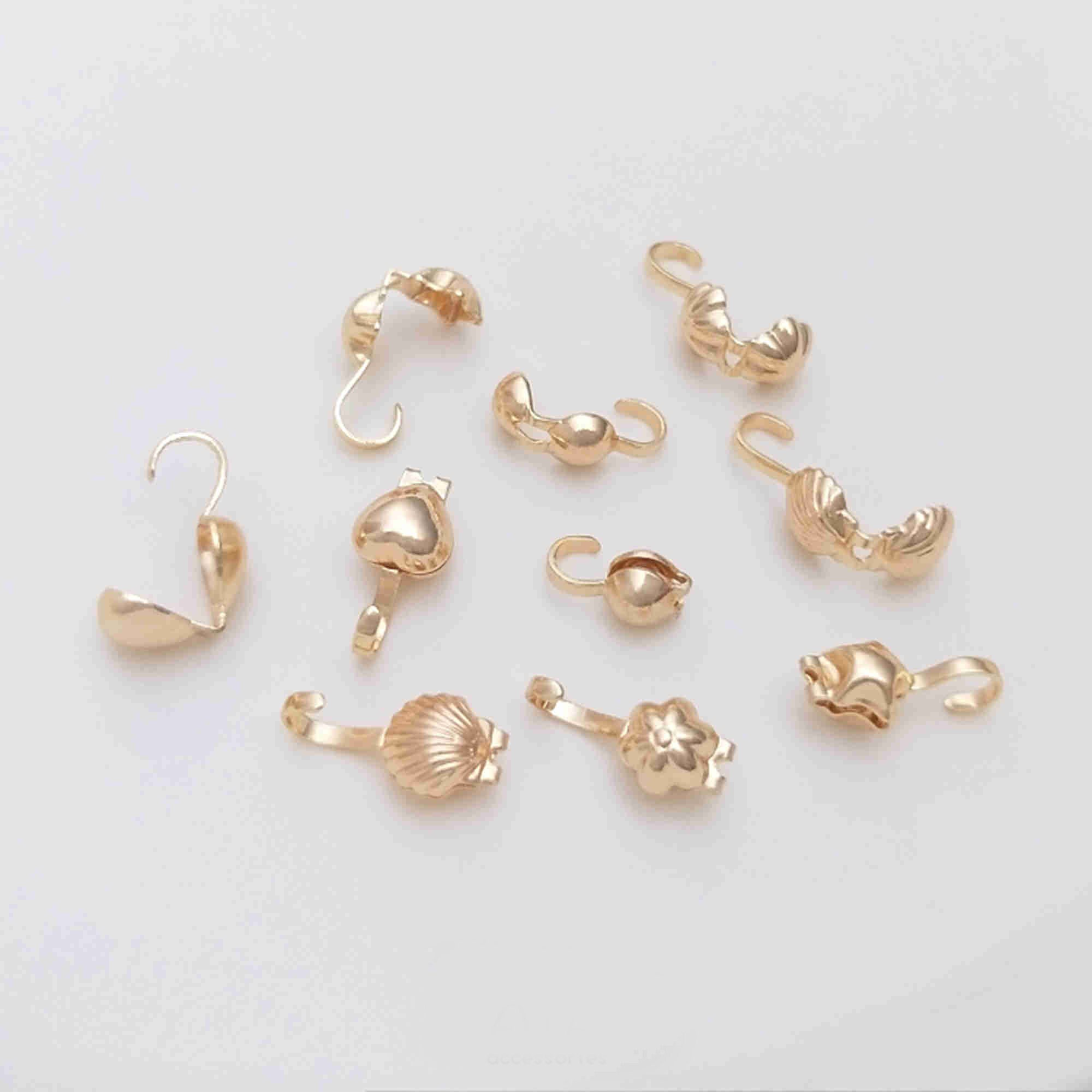 14K Gold Plated Clamshell Bead Tips, Gold Tone End Tip Cover for ...