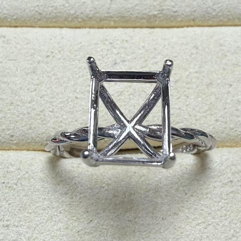Rectangular Silver Ring Design Sterling Silver Rectangle Ring Setting, Twist Band, Claw Prong - (4x6 ...