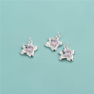 Sterling Silver Zircon Star Charm Pendant, Celestial Bracelet, Starry Night Necklace, Sky Earring, Twinkle Star Jewelry, Pentagram Charm