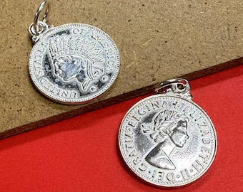 Colgante con dije de moneda de la reina en plata esterlina, joyería real