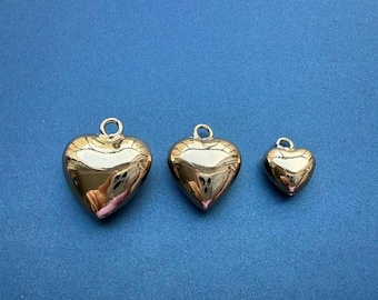 14K Gold Plated Puffy Love Heart Charm, Gold Tone Smooth Heart Charms For Jewelry Making Supplies, 8mm 10mm 15mm 18mm