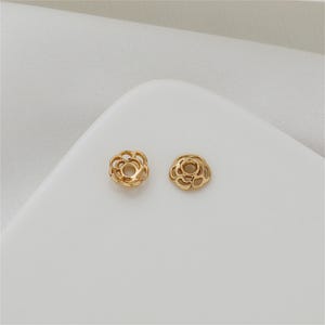 14K Gold Plated Brass Hollow Flower Bead Caps, 7mm Floral Bead Caps, Gold Tone Flower Bead Caps For Jewelry Making, Bulk Spacer Bead Cap
