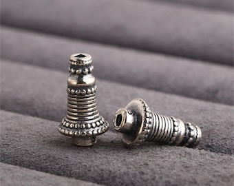 Sterling Silver Stupa Guru Bead, Antique Silver Pagoda Charm, DIY Mala Jewelry Finding