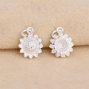 Sterling Silver Sunflower Charm Pendant, Nature Bracelet, Botanical Necklace, Garden Earring, Summer Jewelry, Flower Charm, Charms In Bulk