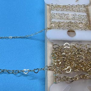 14K Gold Plated Specialty Chain, Bulk Heart Chains, Unfinished Love Heart Chains, Gold Tone Specialty Chain, Jewelry Making Necklace 39&quot;