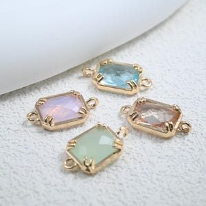Gold Plated CZ Rectangle Charm, Geometric Birthstone Connector (8.5x16mm)