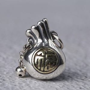 Ciondolo a forma di campana con sacco porta soldi in argento sterling, braccialetto con sacco portafortuna, collana con sacco porta soldi, orecchino con sacco porta talismano, gioielli con sacco porta monete, ciondolo dei desideri