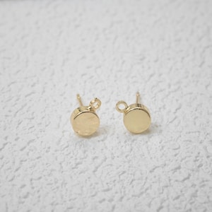 Vergoldeter runder Ohrring-Post mit Schlaufe, silberfarbene Münze Ohrstecker, Ball Ohrstecker mit Ring, Trend Ohrring, Ohrring-Einstellungen, 4 mm 5 mm 6 mm