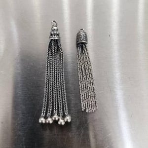 Sterling Silver Box Tassel Charms w/ Hollow Bead Cap, 925 Silver Wheat Chain Tassel Charm, Earring Charm, Necklace Charm, Tassel Pendant DIY