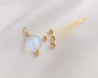 14K Gold Plated Flower Pin Headpins, Gold Tone Flower Shaped Bead Pin, Gold Tone Bead Pin For Jewelry Making 30mm