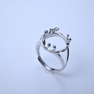 Montura de anillo de plata de ley con forma de hoja y engaste pavé (15 x 15 mm)