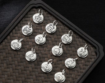 Sterling Silver Twelve Zodiac Charm Pendant, Rat Bracelet, Ox Necklace,Tiger，Rabbit，Dragon，Snake，Horse，Sheep，Monkey， Rooster，Dog，Pig Jewelry