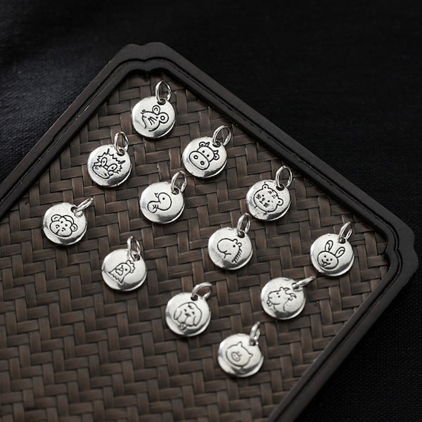 Sterling Silver Zodiac Animal Charm Pendant, Chinese Astrology Jewelry