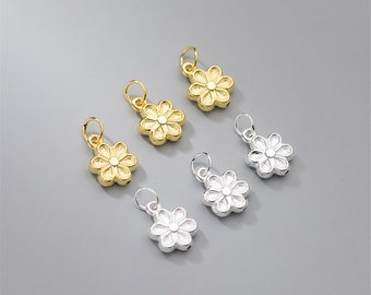 Sterling Silver Flower Charm Pendant, Botanical Jewelry