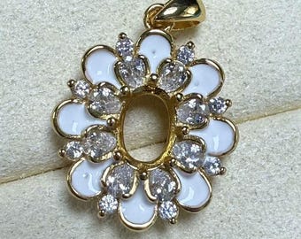 Montura de anillo de plata de ley con forma de flor, anillo solitario en bruto de 5 x 7 mm