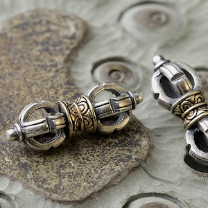 Sterling Silver Vajra Dorje Beads, Sterling Silver Buddhism Vajra Beads, Silver Tibetan Dorje Bead, Sterling Vajra Bead 24.4mm