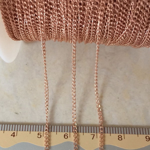 1 meter 14K Rose Gold Filled Curb Chain Footage, Rose Gold Bulk Chains, Unfinished Chains, Bulk Necklace Chain for DIY Jewelry Making, 1.5mm