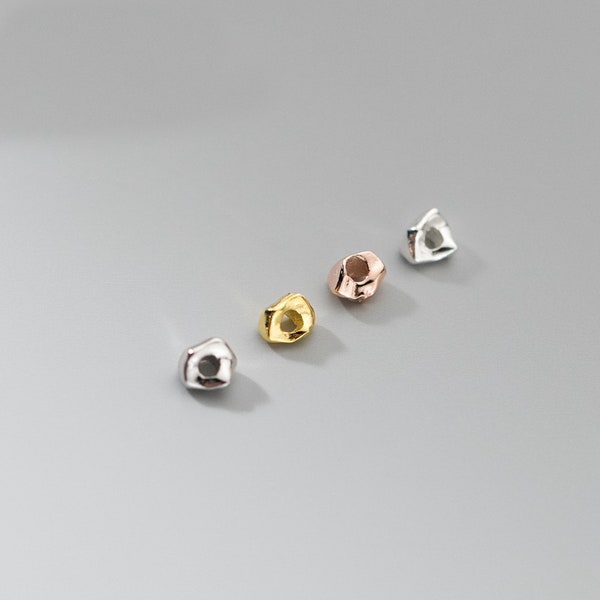 Sterling Silver Handmade Geometric Nugget Beads, s925 Silver Irregular Beads, Silver Nugget Beads For Jewelry Making, Bracelet Spacer
