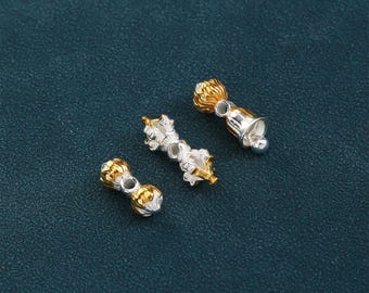 Sterling Silver Dorje Bead, Gold Plated Lotus Spacer, Buddhist Charm