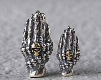 Sterling Silver Punk Hand Beads 3D, Skull Hand Beads, 925 Silver Hand Beads, Punk Hand Beads, Hand Bead w/ Skull Head