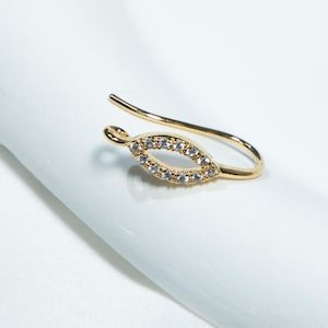 14KゴールドメッキCZパヴェジルコンイヤリングフック、オープンループ、シンプルなイヤリングワイヤー、ジュエリー製作のための幾何学的なイヤリング、イヤリングセッティング