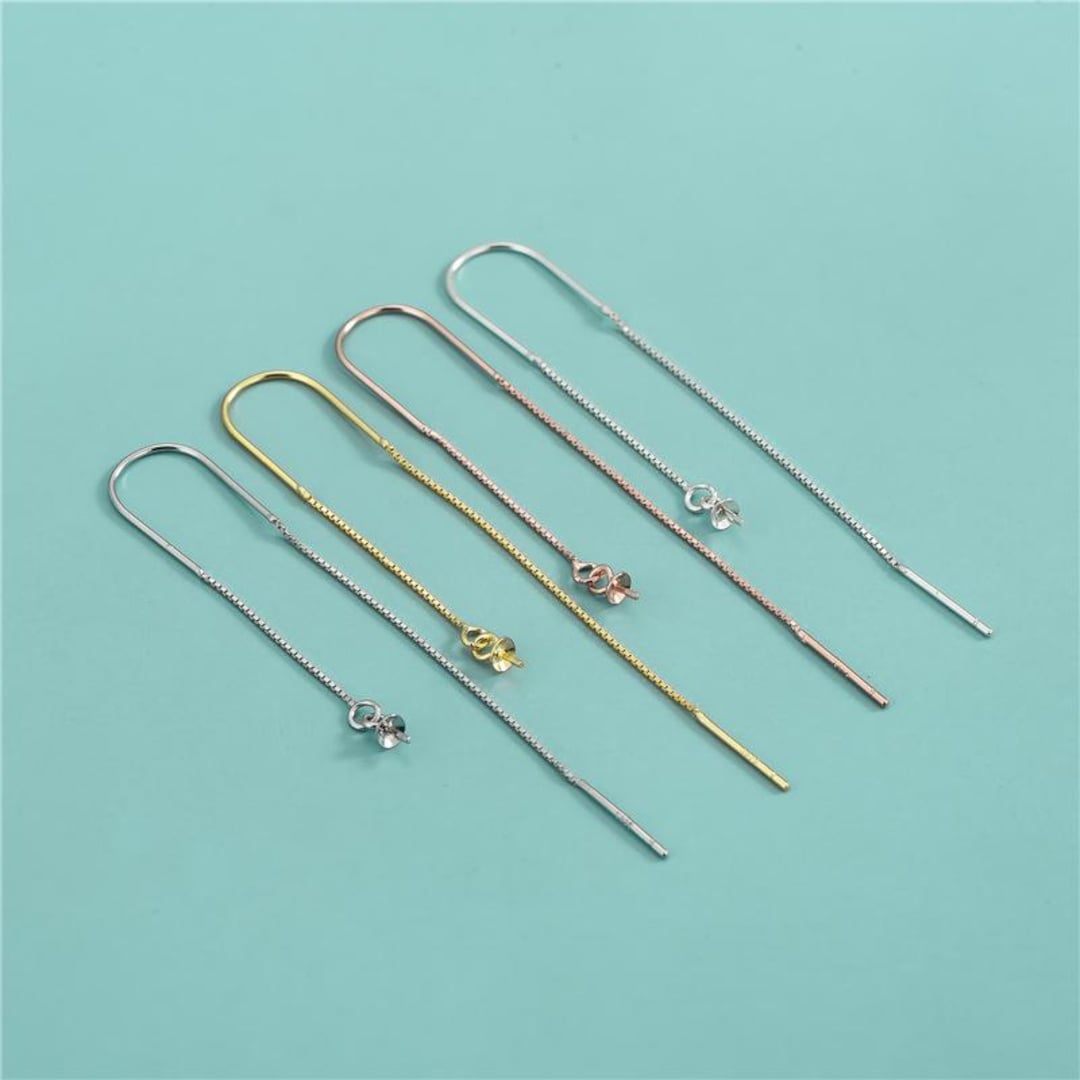 Sterling Silver Gold Plated Box Chain Earring Threader W/ Peg Cup, 925 ...