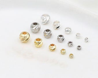 14-karätig vergoldete, geriffelte runde Perlen, diamantgeschliffene Zwischenperlen 2,2 mm, 3 mm, 4 mm, 5 mm, 6 mm