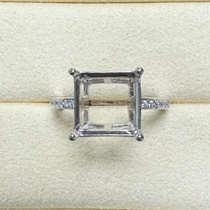 Sterling Silver Square Ring Setting, Square Ring Head, 925 Silver Ring Prong Setting W/Claw, Pave Ring Setting, Ring Band 4/5/6/7/8/9/10mm