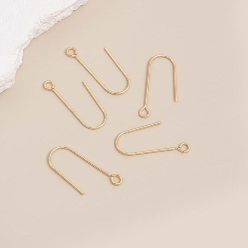 14k Gold Plated Ear Wires, Silver Tone U Shape Ear Hooks image 9