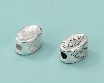 Sterling Silver Fish Bead, Oval Spacer, Sea Life Charm