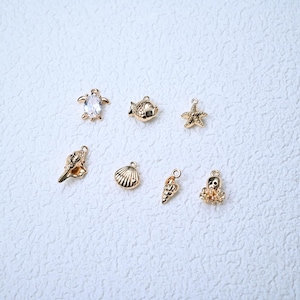 14K Gold Plated Ocean Charm, CZ Zircon Seashell Pendants