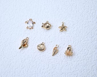 14K Gold Plated Ocean Charm, CZ Zircon Seashell Pendants