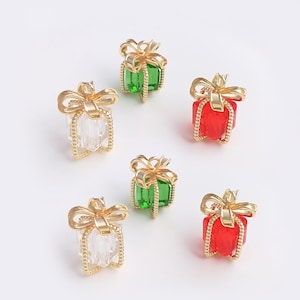 14K Gold Plated Gift Box Charm, Necklace Pendant, Bracelet Charm, Gold Tone Zircon Charms For Jewelry Making Supplies