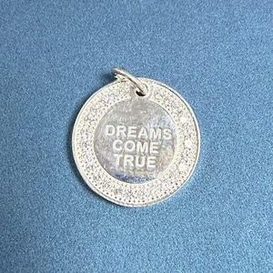 Sterling Silver Round Disc Dream Come True Charms, Round Disc Charm, 925 Silver Disc, Sterling Round Disc Tag, Sterling Round Tag 14mm