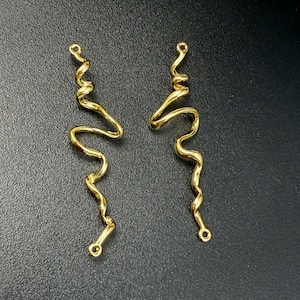 14K Gold Plated Irregular Stick Connector Charm, Double Loop Earring Jewelry Making Supplies