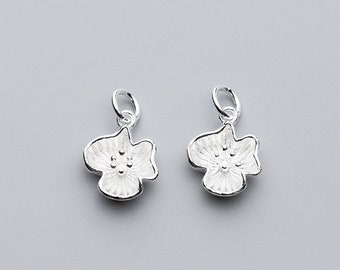 Sterling Silver Flower Charm Pendant, Floral Jewelry (15.5x12x5mm)