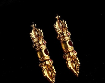 Gold Plated Sterling Silver Vajra Dorje Bead, Tibetan Buddhist Jewelry