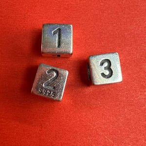 Sterling Silver Cube Number Beads, Digit Bead, Figure Bead, Numeral Bead, Counting Bead, Bracelet Spacer, Arabic Numerals Bead, Block Bead